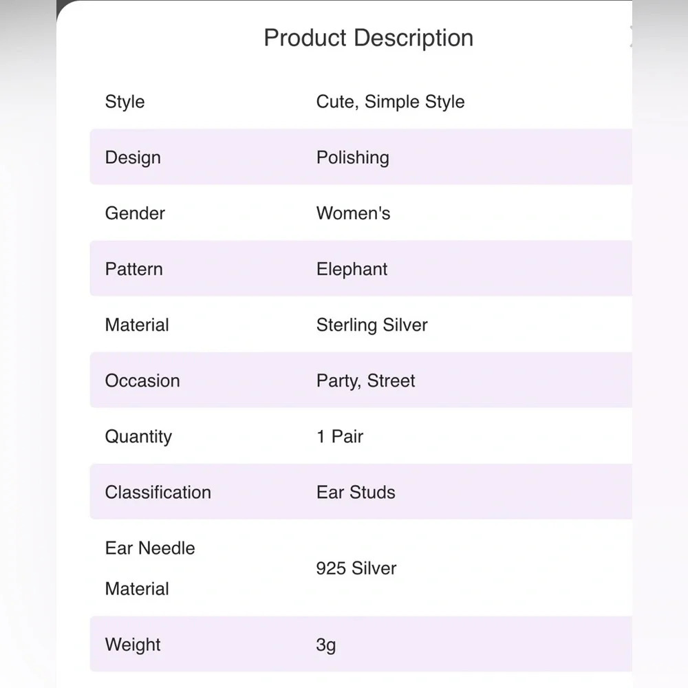 925 Sterling Silver Elephant Ear Studs - Picture 5 of 7